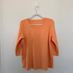 J. Jill Pima Cotton 3/4 Sleeve Scoop Neck Tee Pastel Orange Women's Large Petite